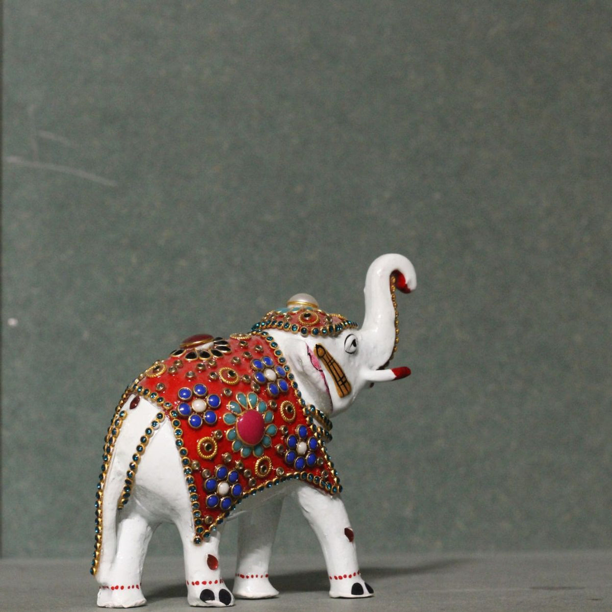 Metal White Jewellery Elephant Figurine 5" — Handcrafted Embellished Showpiece