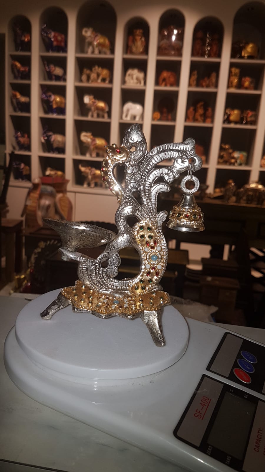 Double Ghanti Diya with Golden Work – Handcrafted Decorative Oil Lamp
