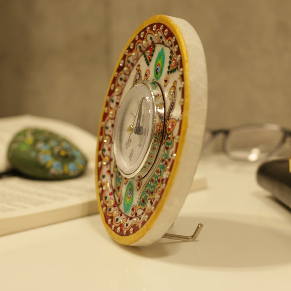 Marble Peacock Table Clock