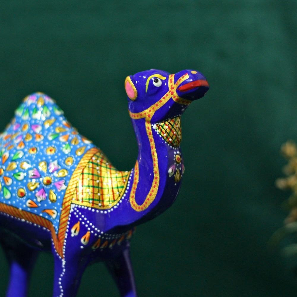 Metal Meenakari Camel Figurine 8" — Handcrafted Enamel Art Showpiece