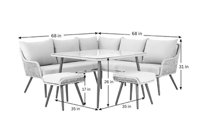 Outdoor Patio Conversation Set | Sectional Sofa, Coffee Table & Ottomans