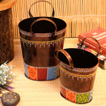 Iron Printed Oval Planter Set