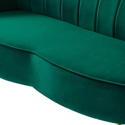 Emerald Green Velvet 2 Seater Sofa | Channel Tufted Gold Leg Sofa- Shivora Crafts