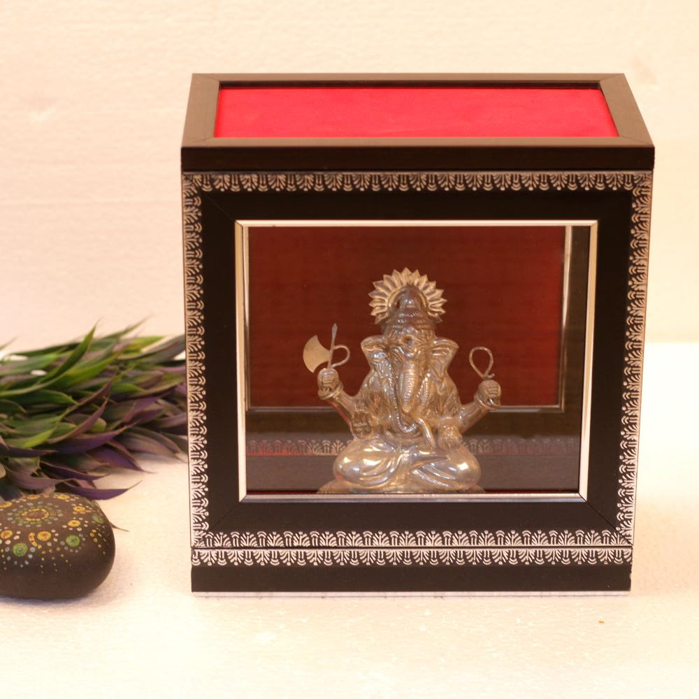 Metal Ganesh in Box Frame 9" — Handcrafted Framed Ganesha Wall Decor