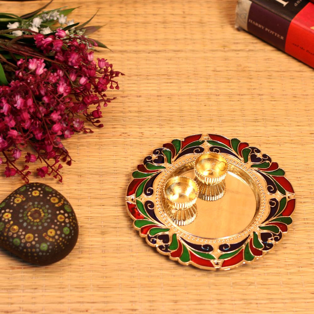 Handcrafted Small Flower Pooja Thali – Decorative Floral Aarti Plate for Home Temple