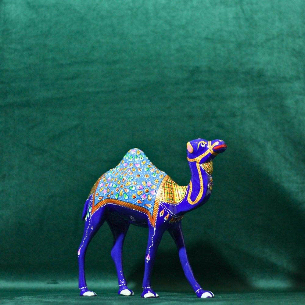 Metal Meenakari Camel Figurine 8" — Handcrafted Enamel Art Showpiece