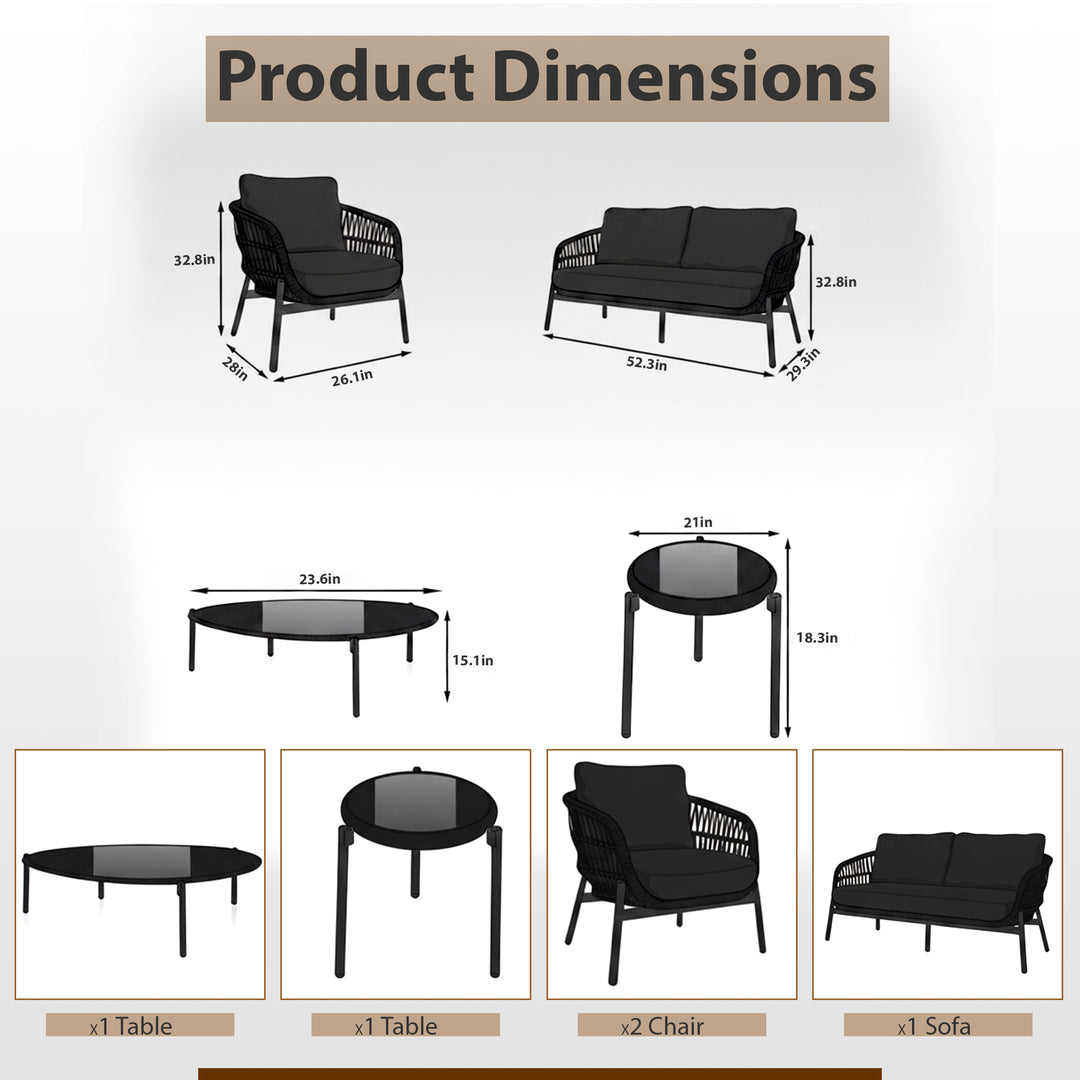 4-Piece Outdoor Patio Conversation Set with Cushioned Seating & Coffee Table