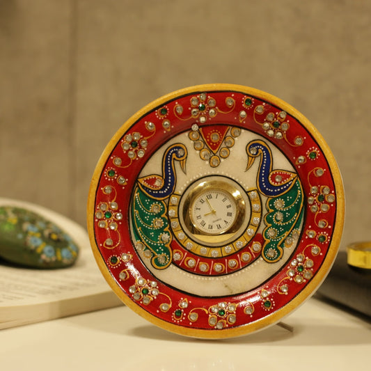 Marble Symmetric Peacock Table Clock