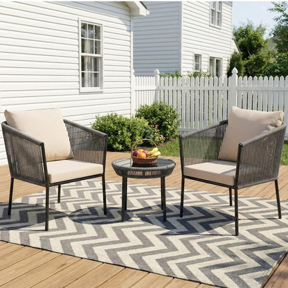 2-Piece Outdoor Patio Conversation Set with Cushioned Lounge Chairs & Side Table