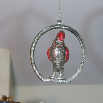 Metal Stone Ring Parrot Figurine — Handcrafted Decorative Showpiece
