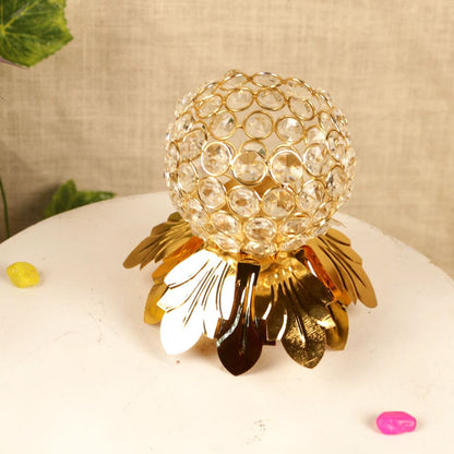Crystal Flower Diya – Elegant Decorative Glass Diya for Festive & Home Décor