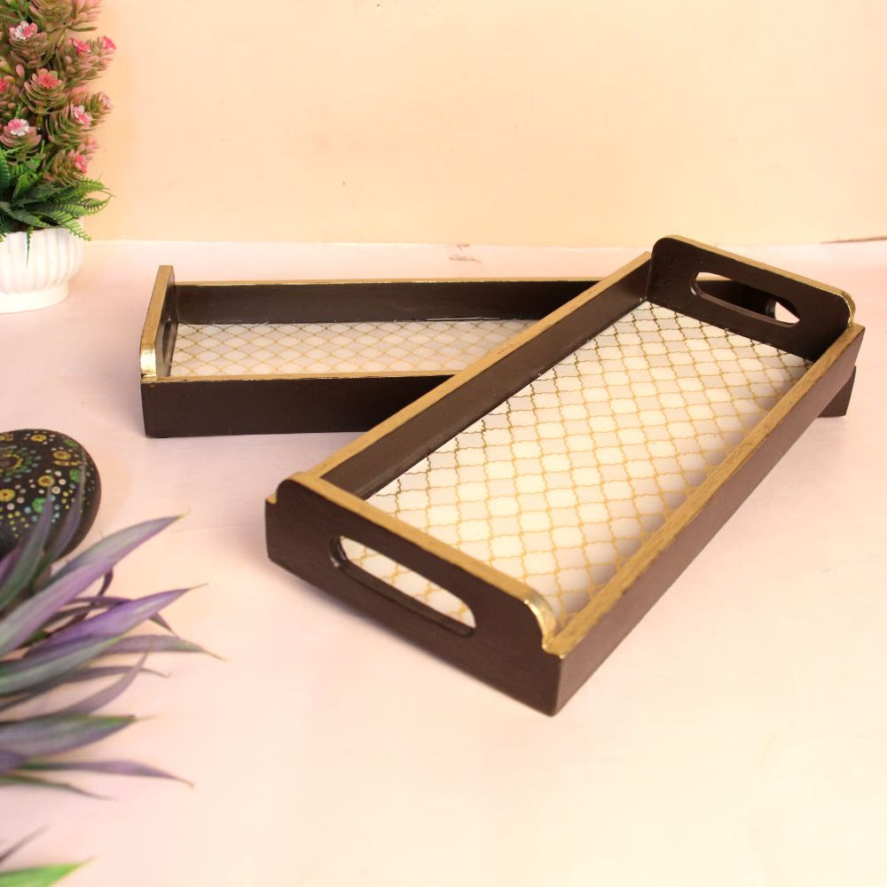 Handcrafted Gold Serving Tray Set (Set of 2) – Premium Decorative & Serving Tray