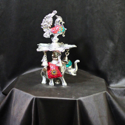 Metal Stone Elephant Samai — Handcrafted Decorative Diya Lamp Stand