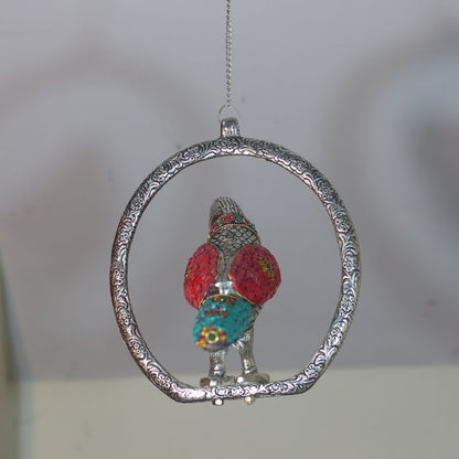 Metal Stone Ring Parrot Figurine — Handcrafted Decorative Showpiece