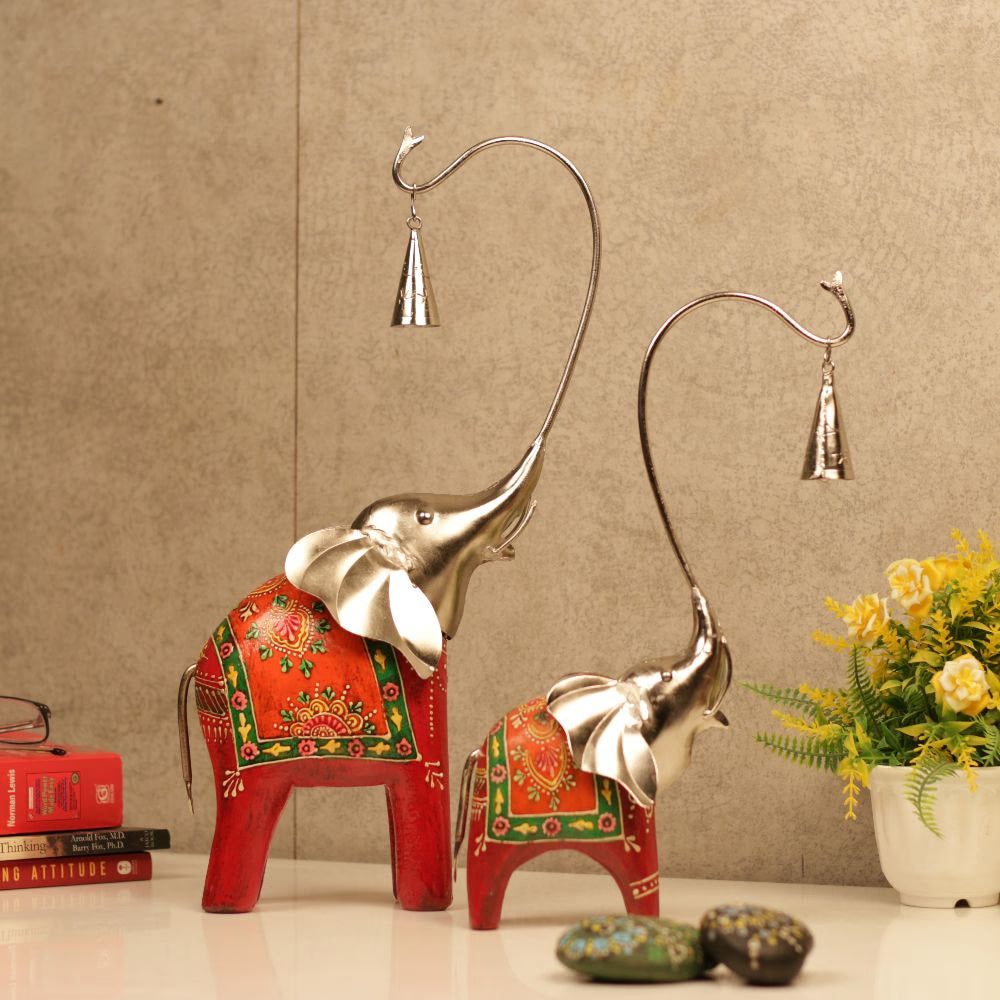 Wooden Bell Elephant | Set of 2 | Handcrafted Indian Decorative Showpiece