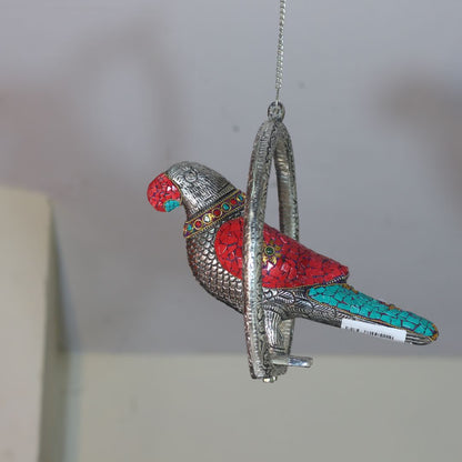 Metal Stone Ring Parrot Figurine — Handcrafted Decorative Showpiece