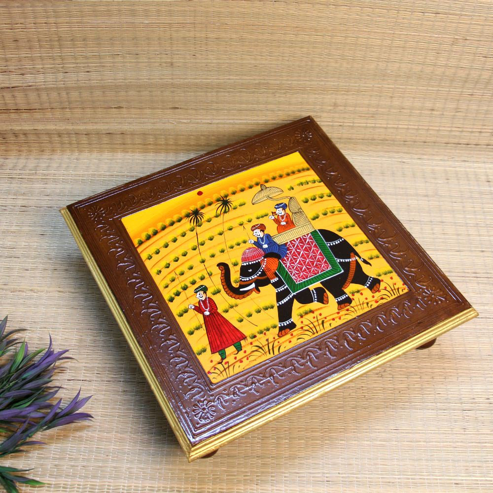 Wooden Printed Elephant Chowki 18×18