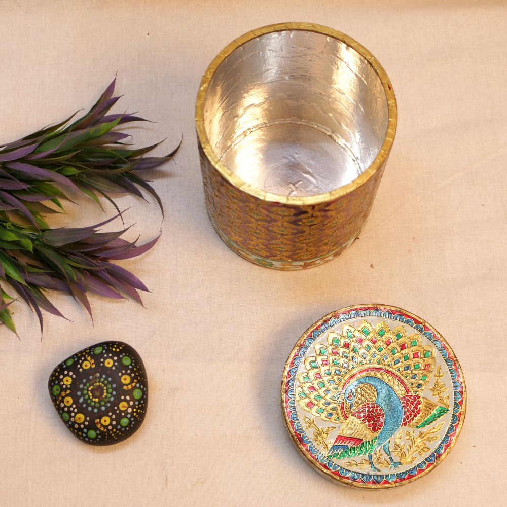 Meenakari Wooden Jar Medium