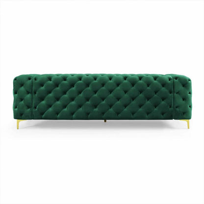 Luxury 3-Seater Green Tufted Chesterfield Sofa with Gold Legs