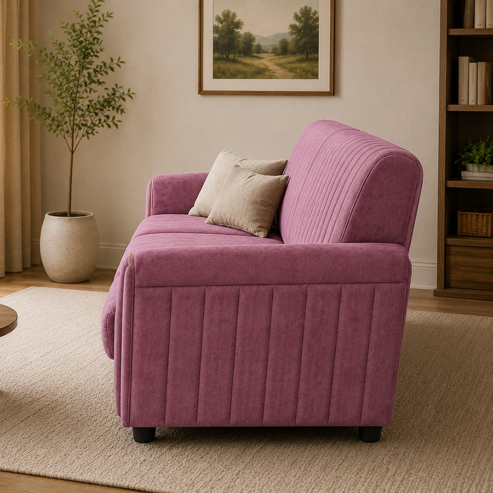 Modern 3 Seater Channel Tufted Sofa | Fabric Upholstered Living Room Sofa