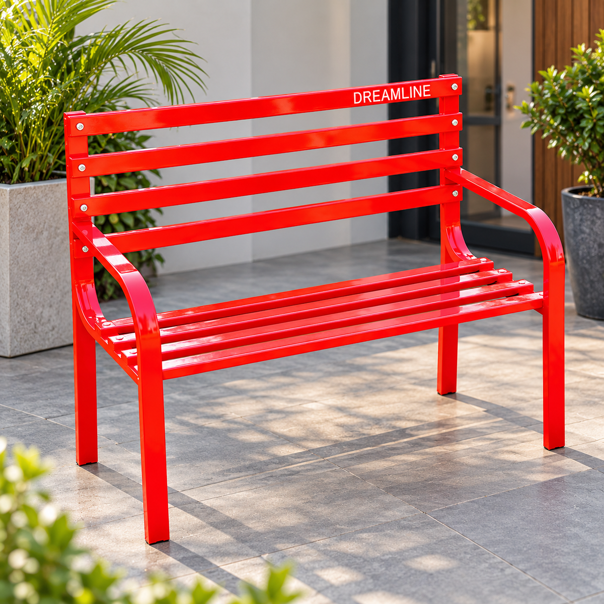 Outdoor Garden Bench | Metal Patio Bench with Backrest & Armrests