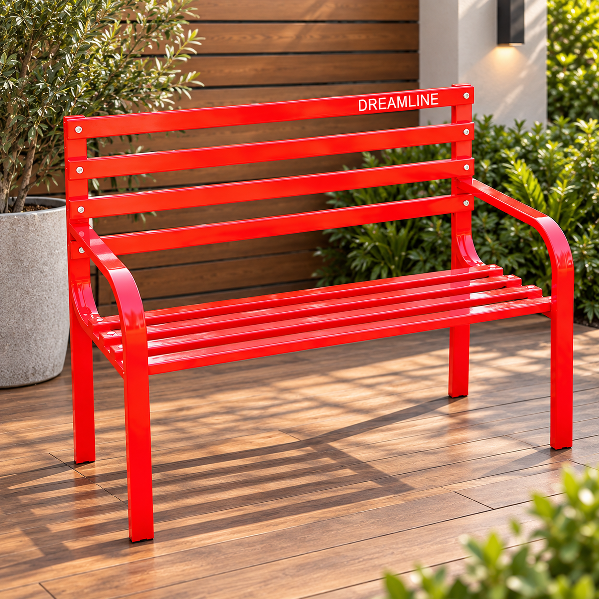 Outdoor Garden Bench | Metal Patio Bench with Backrest & Armrests