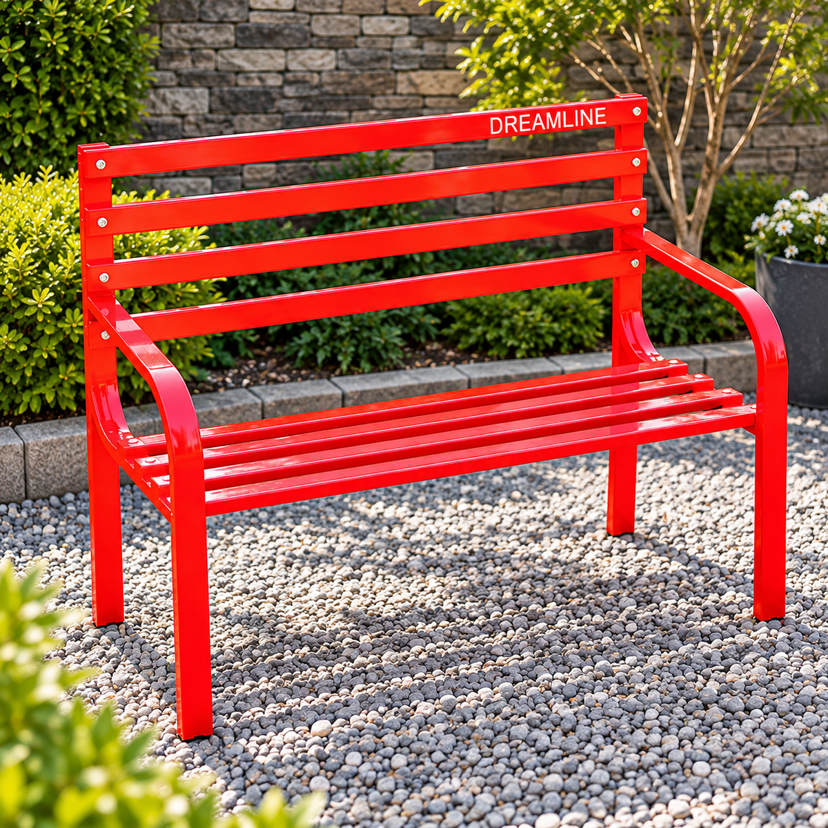 Outdoor Garden Bench | Metal Patio Bench with Backrest & Armrests