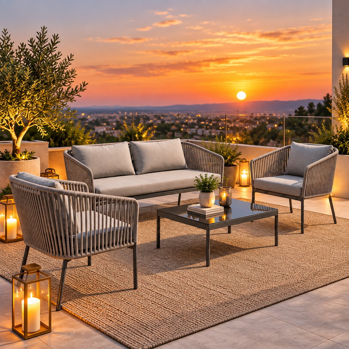 4 Piece Outdoor Patio Furniture Set | Sofa, Chairs & Coffee Table