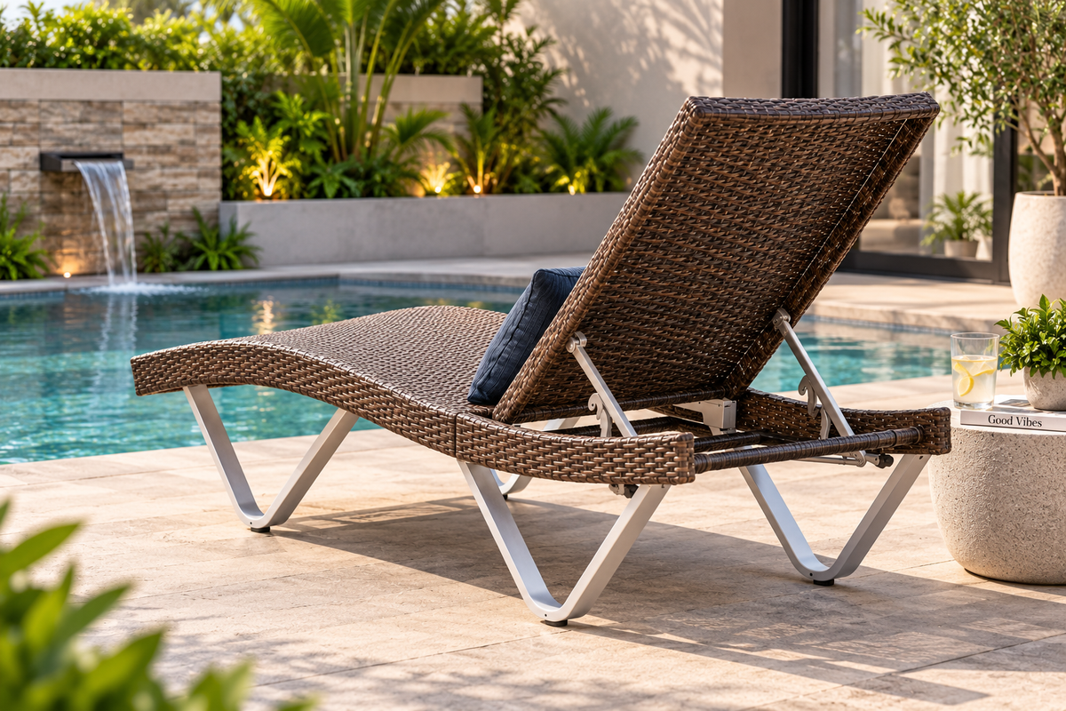 Outdoor Chaise Lounge Chair | Adjustable Reclining Poolside Sun Lounger