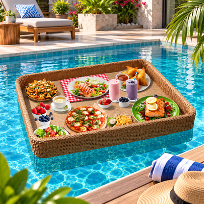 Large Floating Pool Tray | Woven Poolside Food & Drink Serving Tray