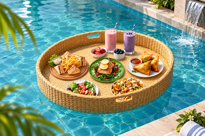 Large Floating Pool Tray | Woven Poolside Food & Drink Serving Tray
