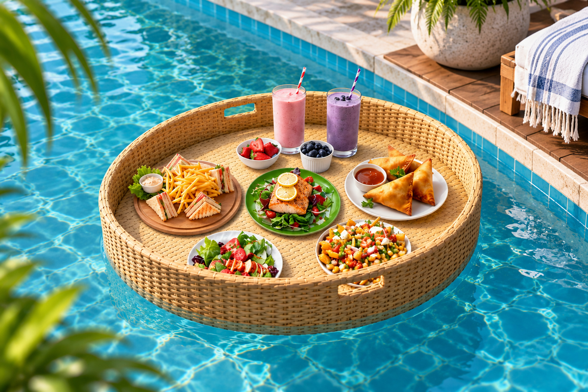 Large Floating Pool Tray | Woven Poolside Food & Drink Serving Tray