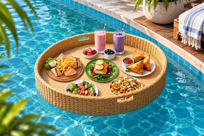 Large Floating Pool Tray | Woven Poolside Food & Drink Serving Tray