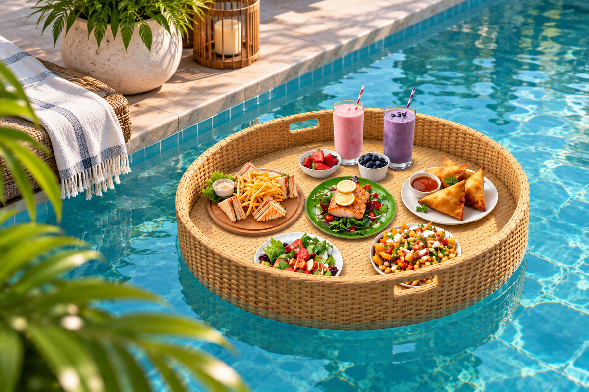 Large Floating Pool Tray | Woven Poolside Food & Drink Serving Tray
