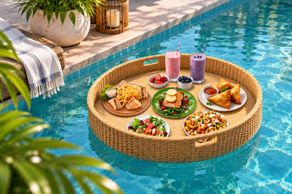 Large Floating Pool Tray | Woven Poolside Food & Drink Serving Tray