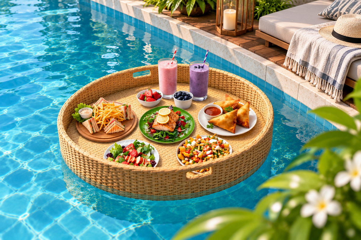 Large Floating Pool Tray | Woven Poolside Food & Drink Serving Tray