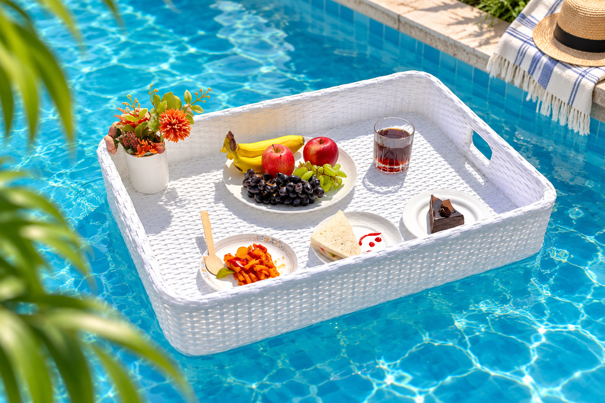 Floating Pool Serving Tray | Woven Outdoor Food & Drink Tray- Shivora Crafts