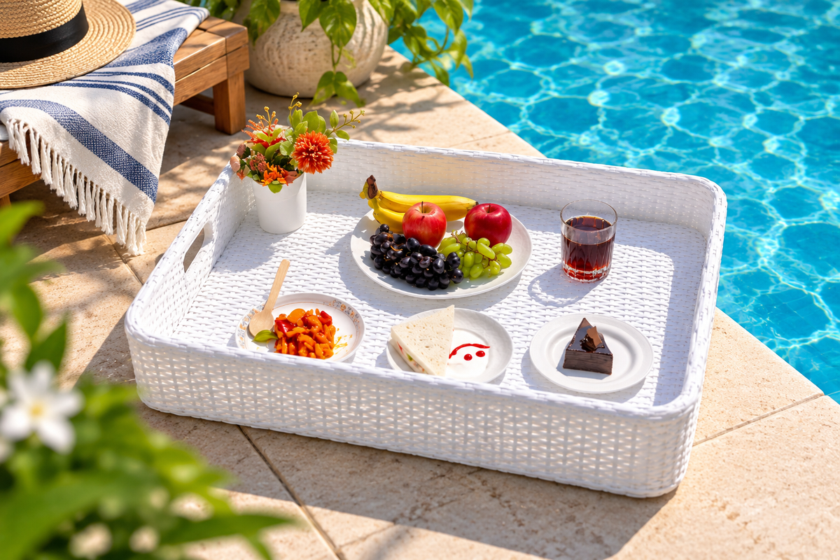Floating Pool Serving Tray | Woven Outdoor Food & Drink Tray- Shivora Crafts