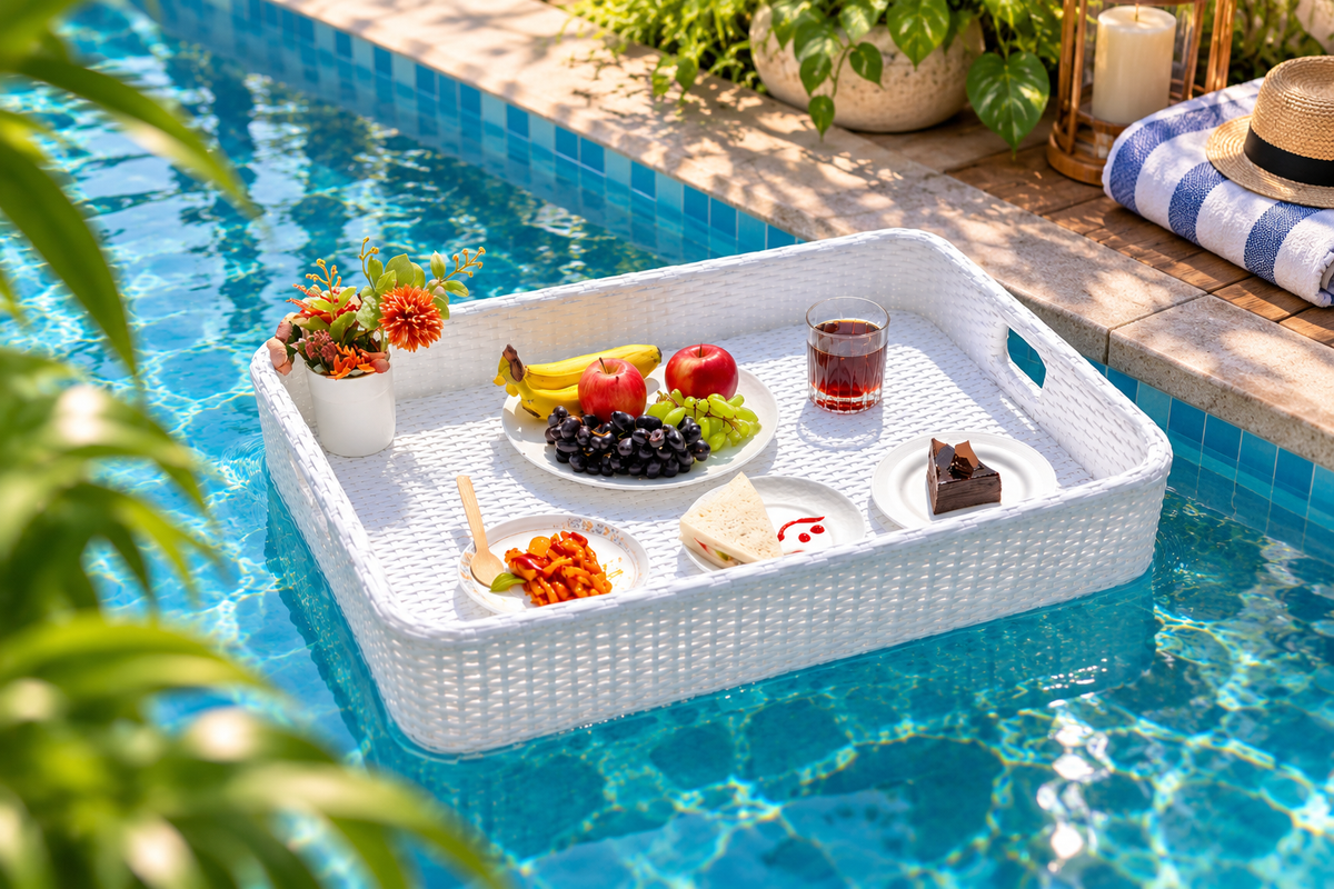 Floating Pool Serving Tray | Woven Outdoor Food & Drink Tray- Shivora Crafts