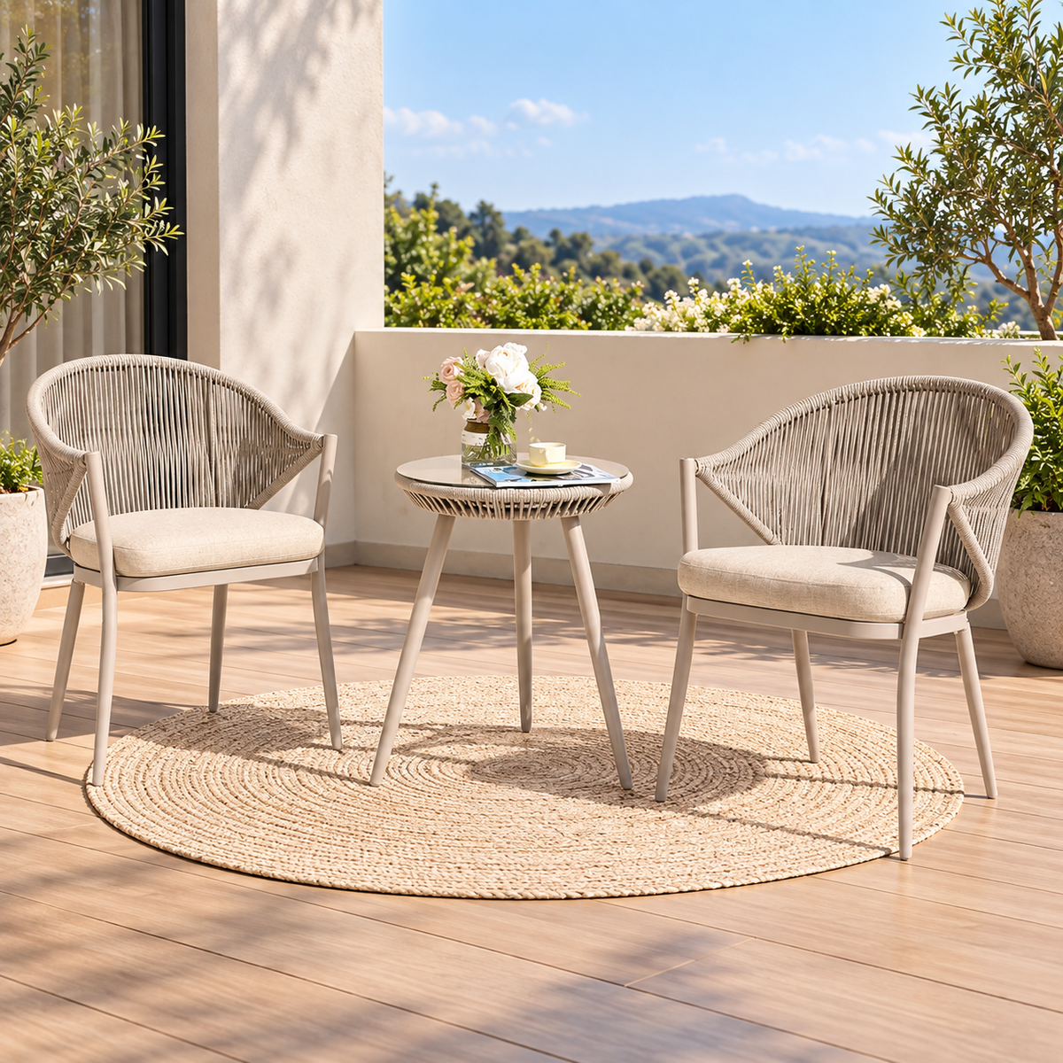 3 Piece Outdoor Bistro Set | 2 Patio Chairs with Round Table-Shivora Crafts