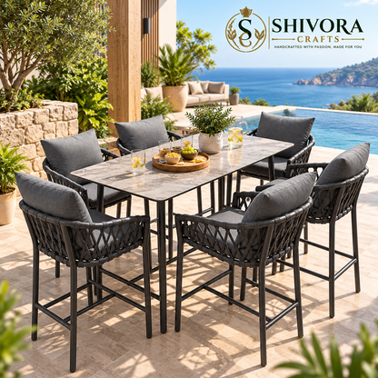 Luxury Outdoor Patio Dining Set with Woven Chairs & Dining Table