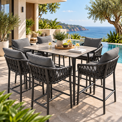 Luxury Outdoor Patio Dining Set with Woven Chairs & Dining Table