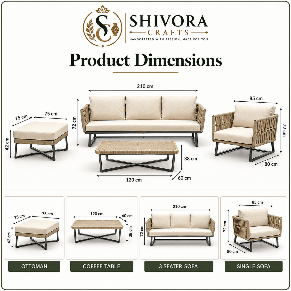 Modern Outdoor Patio Sofa Set with Coffee Table & Accent Seating