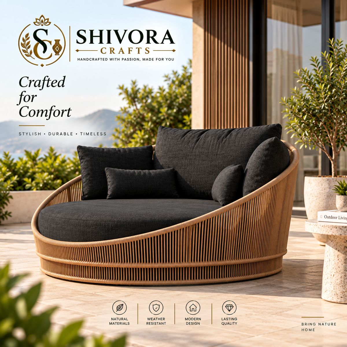 Outdoor Circular Lounge Sofa – Woven Patio Daybed Seating