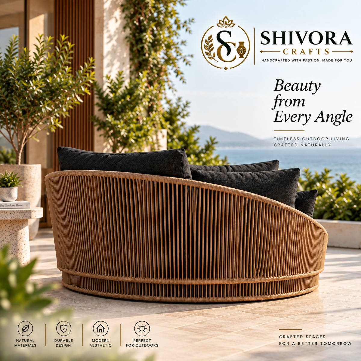 Outdoor Circular Lounge Sofa – Woven Patio Daybed Seating