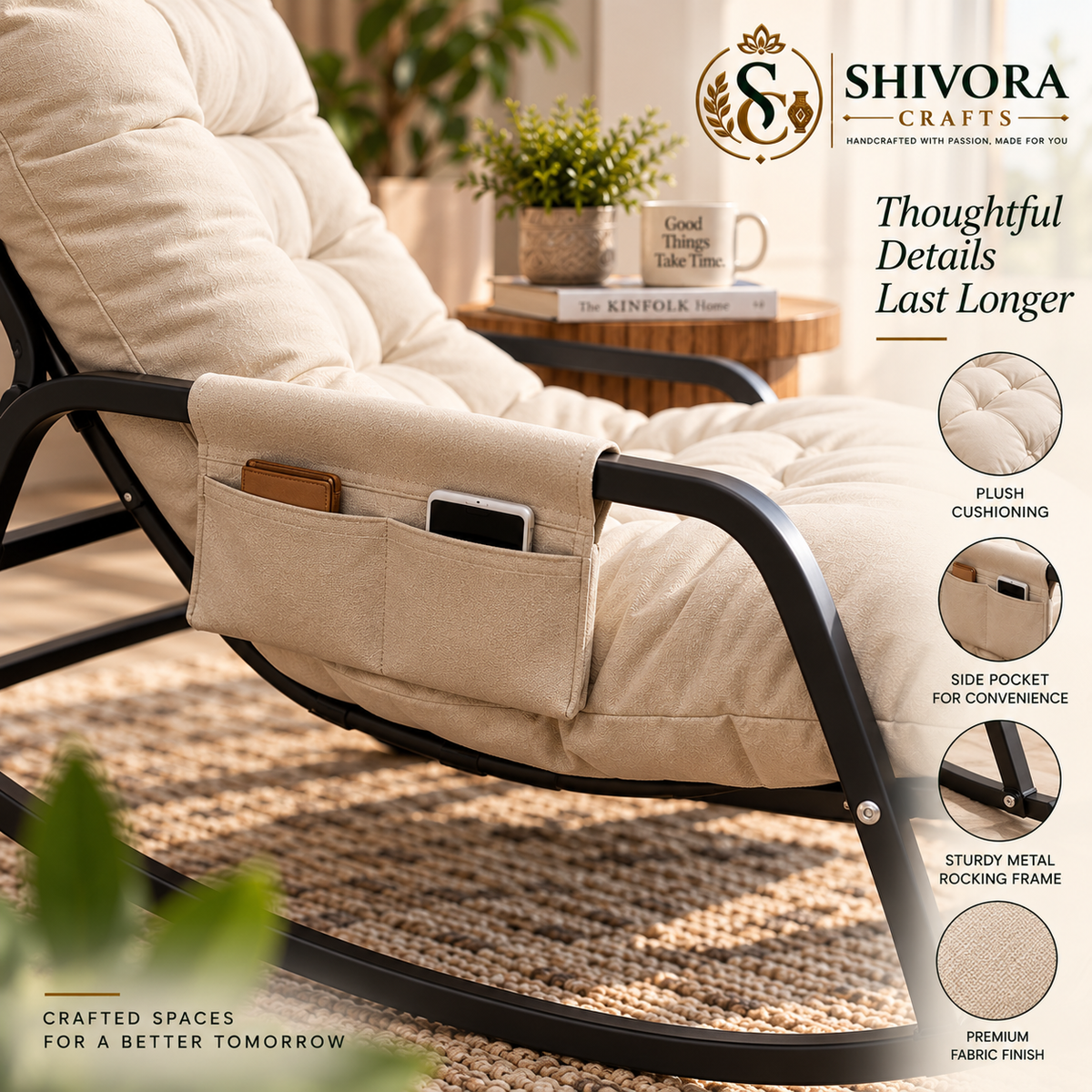 Outdoor Rocking Lounge Chair – Cushioned Reclining Patio Chair