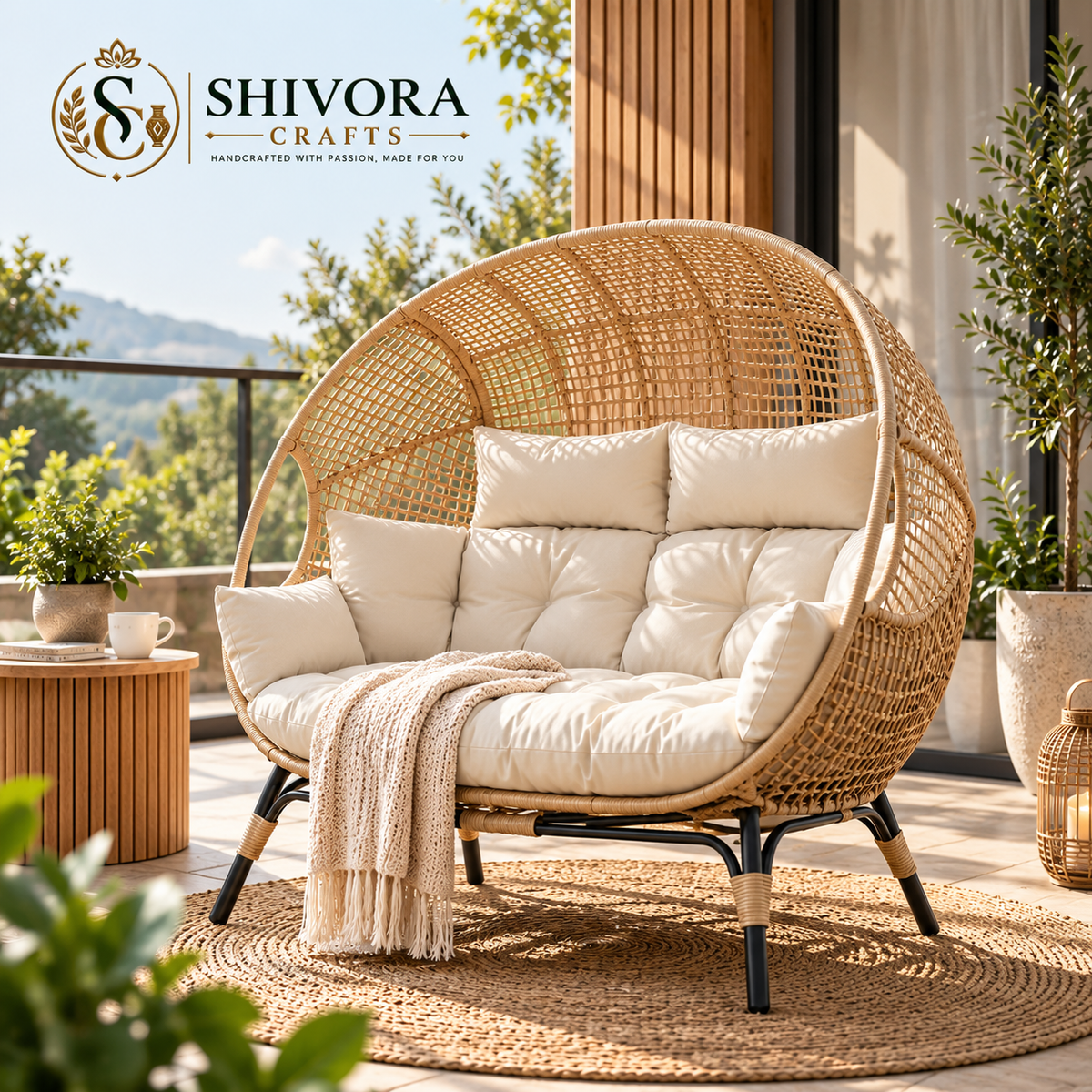Outdoor Wicker Loveseat – 2 Seater Patio Conversation Sofa