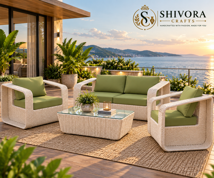 Outdoor Wicker Patio Sofa Set with Coffee Table – 4 Piece Conversation Set