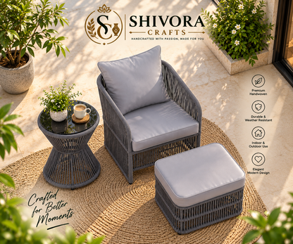 Outdoor Wicker Patio Chair Set with Ottoman & Side Table – 3 Piece Set