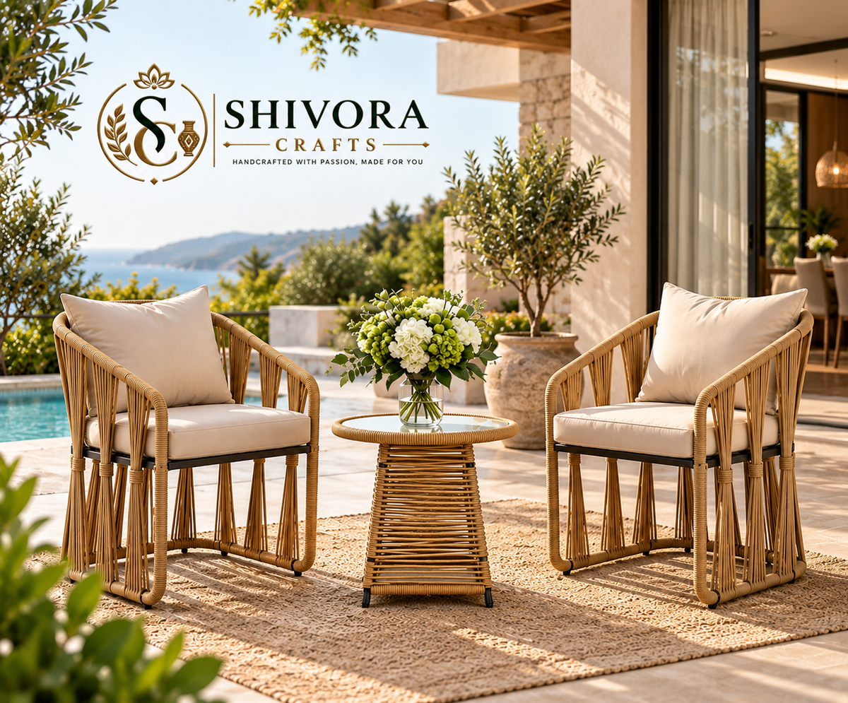 5-Piece Outdoor Wicker Patio Dining Set with 4 Chairs & Round Table